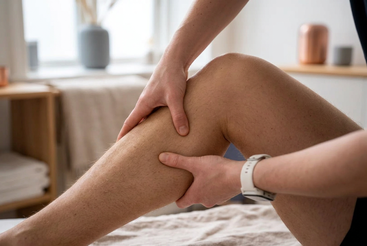 Målrettet sportsmassage omkring knæ og lår